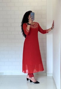 New Elegance Dressing Trend Blooming Georgette With Mirror And <b>Gota</b> Patti Work Kurti Pant Indian Export Quality Woman Fashion - Product Image 4
