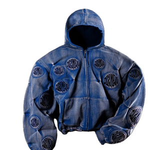 Personnalisé nouveau vintage lavage hommes 100% coton poids lourd vêtements de rue élégant coupe-vent hommes fermeture éclair à capuche 2025 - Product Image 1