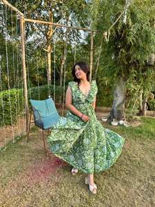 Vestido Maxi Casual de Verano y Otoño para Mujer, Ecológico, Lavable, Tejido Natural, Cintura Natural, Estampado Floral Bohemio Hecho a Mano - Product Image 4