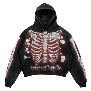 Sweat à capuche zippé oversize pour homme avec strass, style vintage vieilli, double fermeture éclair, logo personnalisé, 100% coton - Product Image 1