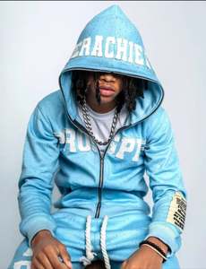 Survêtements à fermeture éclair en strass pour hommes survêtements à broderie en détresse ensembles sweat à capuche et pantalons survêtement à fermeture éclair en strass - Product Image 3