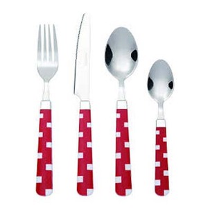Juego de Cubiertos de Diseño Plano Ecológico, Metal Decorativo de Acero Inoxidable Pulido Plateado, Mango de Resina Roja de Excelente Diseño de Portugal - Product Image 3
