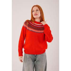 Suéter Rojo de Punto con Cuello Redondo y Estampado Étnico, Estilo Casual, Venta al Por Mayor - Product Image 2