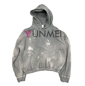 Sudaderas con capucha desgastadas personalizadas Algodón de gran tamaño Hombres Cintura elástica Lavado ácido desteñido por el sol Ropa de calle rasgada para hombres Sudaderas con capucha - Product Image 1