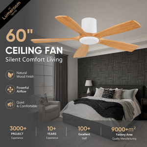 Ventilateur de plafond en bois massif de 60 pouces sans lumière avec télécommande, ventilateur de plafond moderne en bois pour salon et chambre à coucher - Product Image 1