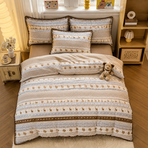 Ensemble de housse de <span class=keywords><strong>couette</strong></span> à imprimé <span class=keywords><strong>cerf</strong></span> nordique, ensemble de literie rayée douce avec taies d'oreiller, bordure en dentelle - Product Image 6