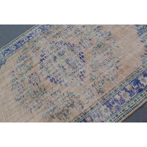 Turkish Large Rug 6.2x8.9 ft, Blue <b>Brown</b> Ikat Rug <b>Wool</b> - Product Image 5