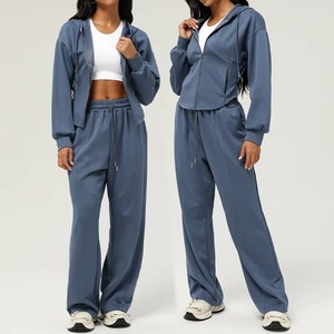 Vêtements de sport pour femmes 2 pièces amples coupe zippée veste de sport à manches pantalons de survêtement vêtements de sport personnalisables vêtements de salon - Product Image 1