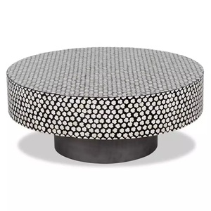 Table de centre de café en incrustation d'os au design géométrique Mobilier indien fait à la main pour le salon Table d'appoint moderne - Product Image 1