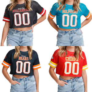 Camisetas de equipo de fútbol americano recortadas de malla personalizadas, camisetas cortas sublimadas deportivas, ropa de calle, camiseta de fútbol Retro americana - Product Image 3