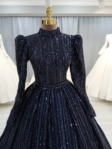 Vestido de Novia Blanco Moderno de Cristal Brillante y Elegante, de Manga Larga, para Fiesta de Noche, con Hijab, Ajustable, Talla L - Product Image 6