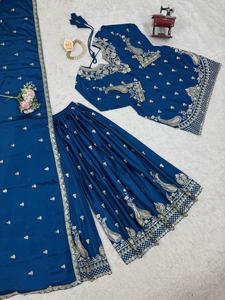 Nuevo diseñador pesado fiesta boda desgaste Chinon hilo de seda con Secuencia bordado trabajo Top y Palazzo con encaje trabajo Dupatta - Product Image 3