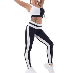 New Arrival <b>Women's</b> Yoga Set Breathable Sport Bra <b>Leggings</b> Gym Workout Clothing with Front Logo Solid <b>Pattern</b> Two Pieces Set - Product Image 1