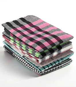 Serviette de cuisine en coton tissé, taupe, bordure bleue, neutre, disponible à prix de gros. - Product Image 5