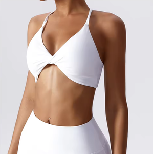 Summer 2025 Backless Women White Sports Bra Cross Back Gym Activewear Twist Front Crop Top Fitness Backless Crop Sports Bra - Product Image 1