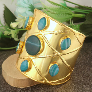Designer <b>fashion</b> accessories natural botswana agate open <b>cuff</b> <b>bracelet</b> solid brass 18k gold plated handmade jewelry <b>bracelet</b> - Product Image 2