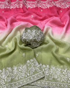 ผ้าชีฟองอัดลายพร้อมงานปักขอบผ้าชีฟองสีคู่ใหม่ - Product Image 2