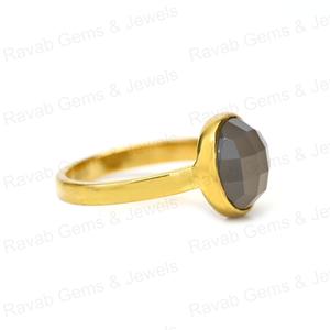 High Quality Solid 925 Sterling Silver Natural Grey Chalcedony 12mm Bezel Setting 18K Gold Filled Fine <b>Ring</b> for Women Suppliers - Product Image 2