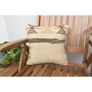 Almohada de lana de retazos Kilim Beige de 14x14 pulgadas de lujo, almohada rústica con estampado Floral y Vintage para ropa de cama tejida con seda - Product Image 1