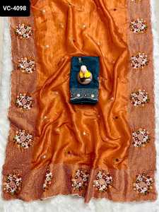 Style indien et pakistanais lourd mariage et festival fonction porter des saris Slk en papier de qualité supérieure avec des pièces de chemisier pour les femmes - Product Image 5