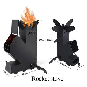Custom Logo Design Portable Camping Pellet Rocket Stove Wood Burning Wood Fire Outdoor Rocket Stove Grill