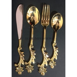 Juego de cubiertos de metal con asas de diseño elegante y acabado brillante pulido de color plateado más vendido de la India - Product Image 6