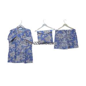 100% Pure Floral Print Shorts <b>Pajama</b> Set <b>Women</b> Digital Printed Luxury Vintage Cotton Breathable <b>Summer</b> Night Wear Casual - Product Image 1