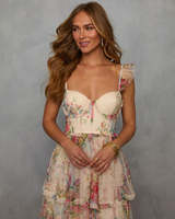 Longue robe Maxi 2025 printemps été fête de mariage femmes partout à volants motifs floraux à manches longues fête dames longue robe en maille