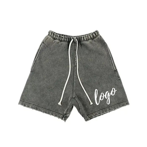 Pantalones cortos elásticos con cintura para hombres, pantalones cortos deportivos informales de mezclilla para hombres, pantalones cortos de mezclilla lavados con ácido para hombres - Product Image 1