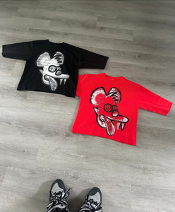 Camiseta de gran tamaño roja y negra personalizada para hombre, 100% algodón, ropa de calle con hombros caídos, Camiseta con estampado de pantalla y logotipo para hombre - Product Image 5