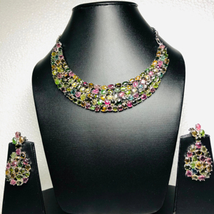 ชุดต่างหูสร้อยคอ3ชิ้นทำจากเงินแท้925อัญมณีทัวร์มาลีนธรรมชาติของขวัญที่ไม่เหมือนใครสำหรับทุกโอกาส - Product Image 1