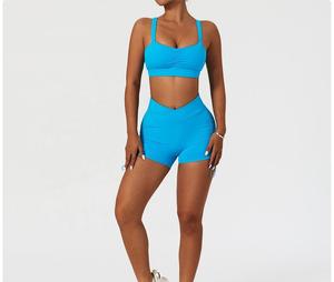 ชุดเซ็ตกางเกงขาสั้นสำหรับเล่นโยคะฟิตเนสทำจากโพลีเอสเตอร์ผ้าสแปนเด็กซ์ออกแบบได้ตามต้องการ - Product Image 3