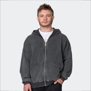 Meilleure qualité respirant 400GSM français éponge polaire pierre lavage sweats à capuche goutte épaule grande taille Vintage lavage unisexe sweats à capuche ZipUp - Product Image 4