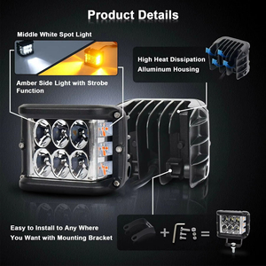 Foco de Trabajo LED de 4" con Disparo Lateral Doble Luz Estroboscópica Blanca y Ámbar Lámpara Intermitente Todoterreno para Coche Camión Camioneta Barco SUV - Product Image 5