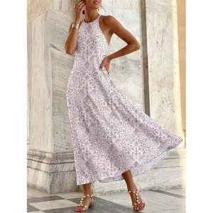 Vestido Maxi de Punto sin Mangas con Cuello Halter y Detalle de Hombro Descubierto para Mujer, Estilo Casual de Verano, Marca Jane's - Product Image 3