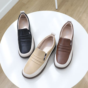 [JSHOE] Action Leather Cowhide Basic Slip-On <b>Shoes</b> <b>for</b> <b>Women</b> 3.5cm <b>Platform</b> Casual Loafers Lightweight Comfort Walking <b>Shoes</b> - Product Image 4