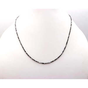 Collier en argent 925 avec perles cubiques de 1,5 à 2,5 mm, motif géométrique fantaisie à facettes, 16 pouces, diamant noir - Product Image 1