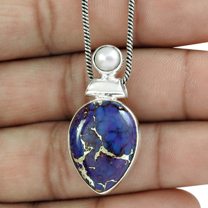 Haute qualité prix de gros 925 argent Sterling naturel violet cuivre Turquoise perle forme de larme pendentif bijoux faits à la main - Product Image 2