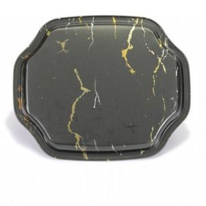 Plateau rectangulaire en métal de 160x350mm Plateau de service décoratif élégant en bois d'acacia de style moderne avec marbre naturel noir - Product Image 4