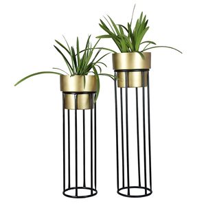 Premium Handcrafted <b>Gold</b> Metal <b>Planters</b> Set of 2 Elegant Decorative Pots for Hotel Lobby and Office Tabletop Decor from India - Product Image 1