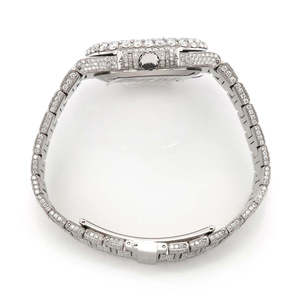 Montre personnalisée à mouvement à quartz carré, sertie de moissanite, avec cadran en verre, bracelet en acier inoxydable doré jaune - Bijoux de luxe hip-hop - Product Image 4