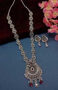 DERNIER DESIGNER À LA MODE ABD TRADITIONNEL OXYDSIDE ARGENT NOIR MENTAL BIJOUX LONG PENDENTIF COLLIER ENSEMBLE POUR FEMMES ET FILLES - Product Image 4
