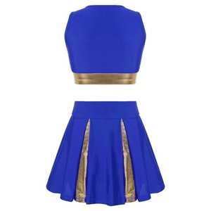 Uniforme de pom-pom girl enfants filles tenue en polyester avec impression de logo d'équipe ensemble de deux pièces pour la danse de compétition de pom-pom girl - Product Image 4