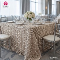 Nappe HuaLai 120 pouces en taffetas argenté brodé de feuilles 3D pour banquets de mariage de luxe, taille personnalisée, vente en gros