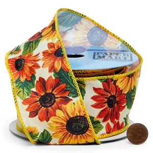 Luxury Sunflowers on <b>Wired</b> <b>Ribbon</b> Floral Polyester and Silk Solid and Holographic for Wedding Birthday Halloween Decorations - Product Image 2