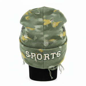 Bonnet en tricot pour femmes GSM acrylique coton mélangé tissu extensible brodé logo personnalisé style vieilli jacquard Bonnet - Product Image 2