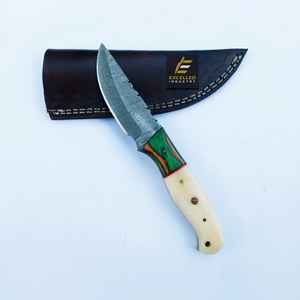 Couteau de chasse en acier damas fait à la main avec manche en os et bois lame fixe de taille personnalisée pour couteau Skinner de Camping - Product Image 4