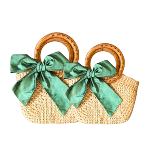 Premium Decorative WATER HYACINTH <b>HANDBAG</b> with Elegant Satin Bow Women's <b>Handbags</b> Sustainable, Handmade <b>Straw</b> <b>Handbags</b> - Product Image 1