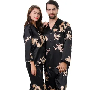 Conjunto de pijama de seda unissex, roupa de dormir personalizada de alta qualidade, duas peças, roupa noturna, para homens e mulheres