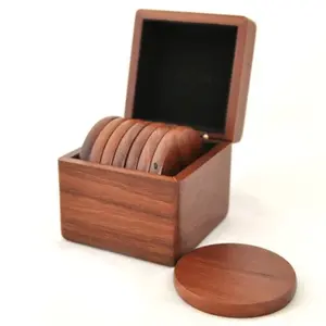 High Quality Eco-Friendly Brown <b>Wooden</b> <b>Coasters</b> Classic Shaped Customizable Box New Model Set Pads/Mats Home Bar Decor Table Use - Product Image 1